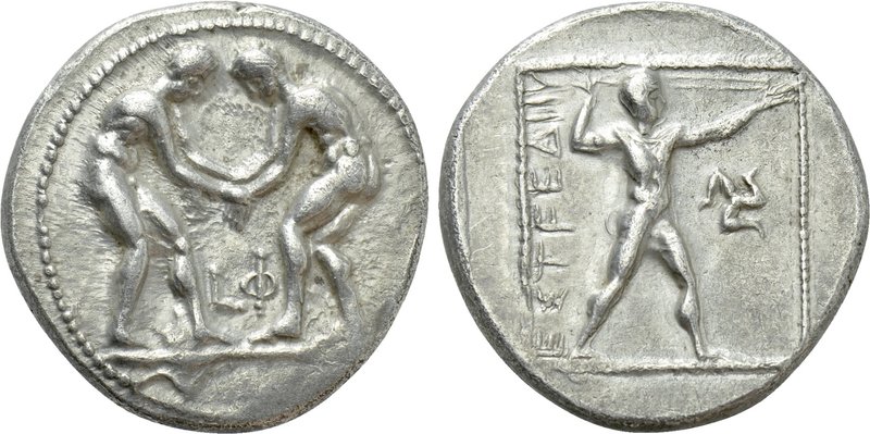 PAMPHYLIA. Aspendos. Stater (Circa 380/75-330/25 BC). 

Obv: Two wrestlers gra...