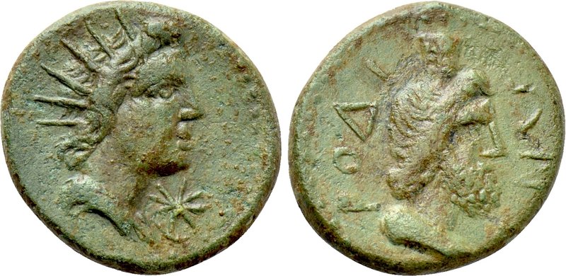 CARIA. Rhodos. Pseudo-autonomous (1st half 2nd century). Ae. 

Obv: Radiate bu...