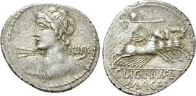 C. LICINIUS L.F. MACER. Denarius (84 BC). Rome.