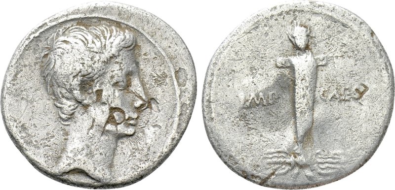 AUGUSTUS (27 BC-AD 14). Denarius. Rome. 

Obv: Bare head of Augustus right.
R...