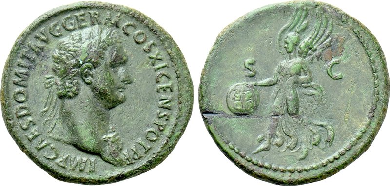 DOMITIAN (81-96). As. Rome. 

Obv: IMP CAES DOMIT AVG GERM COS XI CENS POT P P...