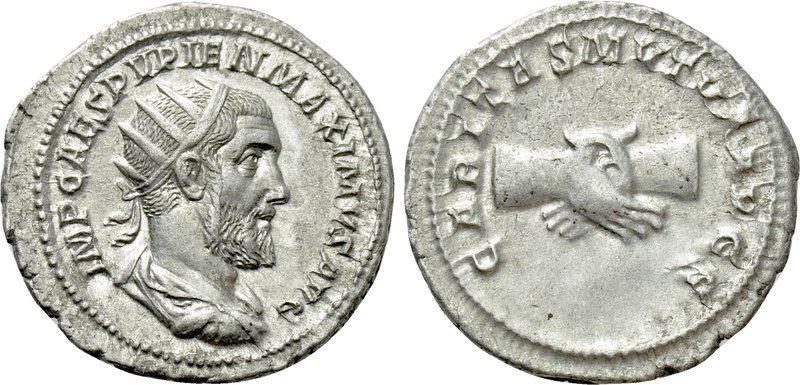 PUPIENUS (238). Antoninianus. Rome.

Obv: IMP CAES PVPIEN MAXIMVS AVG.
Radiat...