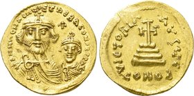 HERACLIUS with HERACLIUS CONSTANTINE (610-641). GOLD Solidus. Constantinople.