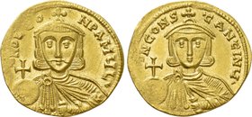 LEO III THE "ISAURIAN" with CONSTANTINE V (717-741). GOLD Solidus. Constantinople.