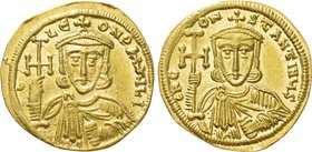 CONSTANTINE V COPRONYMUS with LEO III (741-775). GOLD Solidus. Constantinople.