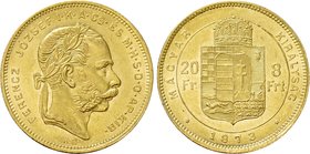 HUNGARY. Franz Josef I (1848-1916). GOLD 20 Franken or 8 Forint (1872-KB). Kremnitz.
