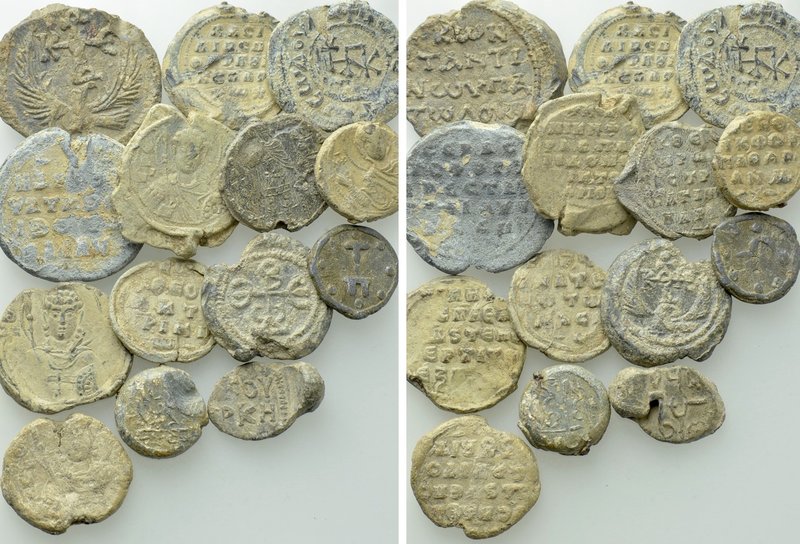 14 Byzantine Seals. 

Obv: .
Rev: .

. 

Condition: See picture.

Weigh...