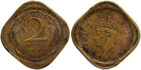 British India
Annas 2 (Nickel-Brass)
Annas 02
Nickel Brass Two Annas Coin of King George VI of Lahore Mint of 1944.
1944, King George VI, Nickel-B...