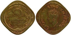 British India
Annas 2 (Nickel-Brass)
Annas 02
Nickel Brass Two Annas Coin of King George VI of Bombay Mint of 1944.
1944, King George VI, Nickel B...