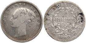 British India
Rupee 1/4
Rupee 1/4
Silver Quarter Rupee Coin of Victoria Queen of Madras Mint of 1840.
1840, Victoria Queen, Silver 1/4 Rupee, Cont...