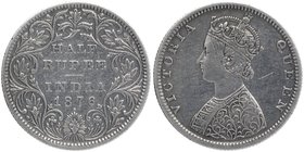 British India
Rupee 1/2
Rupee 1/2
Silver Half Rupee Coin of Victoria Queen of Bombay Mint of 1876.
1876, Victoria Queen, Silver 1/2 Rupee, Bombay ...