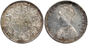 British India
Rupee 1/2
Rupee 1/2
Silver Half Rupee Coin of Victoria Empress of Bombay Mint of 1877.
1877, Victoria Empress, Silver 1/2 Rupee, Bom...