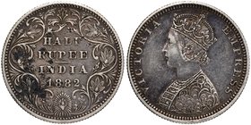 British India
Rupee 1/2
Rupee 1/2
Silver Half Rupee Coin of Victoria Empress of Bombay Mint of 1882.
1882, Victoria Empress, Silver 1/2 Rupee, Bom...