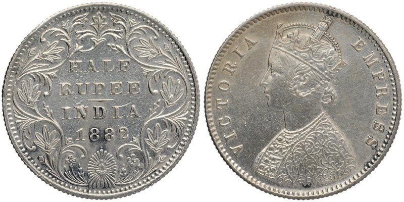 British India
Rupee 1/2
Rupee 1/2
Silver Half Rupee Coin of Victoria Empress ...