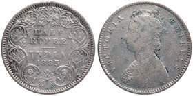 British India
Rupee 1/2
Rupee 1/2
Silver Half Rupee Coin of Victoria Empress of Calcutta Mint of 1883.
1883, Victoria Empress, Silver 1/2 Rupee, C...