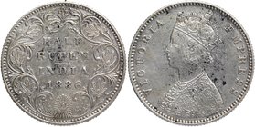 British India
Rupee 1/2
Rupee 1/2
Silver Half Rupee Coin of Victoria Empress of Bombay Mint of 1886.
1886, Victoria Empress, Silver 1/2 Rupee, Bom...