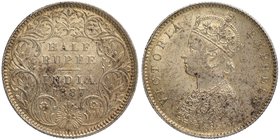 British India
Rupee 1/2
Rupee 1/2
Silver Half Rupee Coin of Victoria Empress of Calcutta Mint of 1887.
1887, Victoria Empress, Silver 1/2 Rupee, C...