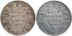 British India
Rupee 1/2
Lot of 02 Coins
Silver Half Rupee Coins of Victoria Empress of Bombay Mint of 1888.
1888, Victoria Empress, Silver 1/2 Rup...
