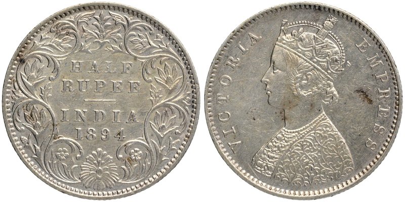 British India
Rupee 1/2
Rupee 1/2
Silver Half Rupee Coin of Victoria Empress ...