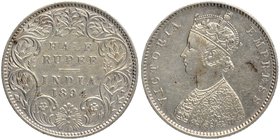 British India
Rupee 1/2
Rupee 1/2
Silver Half Rupee Coin of Victoria Empress of Bombay Mint of 1894.
1894, Victoria Empress, Silver 1/2 Rupee, Bom...