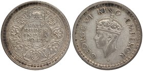 British India
Rupee 1/2
Rupee 1/2
Silver Half Rupee Coin of King George VI of Bombay Mint of 1943.
1943, King George VI, Silver 1/2 Rupee, Bombay ...