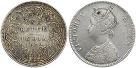 British India
Rupee 1
Rupee 01
Silver One Rupee Coin of Victoria Queen of Bombay Mint of 1862.
1862, Victoria Queen, Silver Rupee, Bombay Mint, A/...