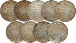 British India
Rupee 1
Lot of 09 Coins
Silver One Rupee Coins of Victoria Queen of Calcutta and Bombay Mint of 1862.
1862, Victoria Queen, Silver R...