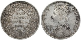 British India
Rupee 1
Rupee 01
Silver One Rupee Coin of Victoria Empress of Bombay Mint of 1881.
1881, Victoria Empress, Silver Rupee, Bombay Mint...