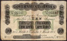 British INDIA Notes
Edward VII
Uniface Ten Rupees Bank Note of King Edward VII Signed by O.T. Barrow of 1905.
British India, King Edward VII, Unifa...