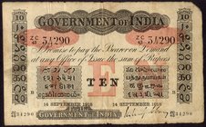 British INDIA Notes
K. G. V.
Uniface Ten Rupees Bank Note of King George V Signed by M.M.S. Gubbay of 1918 of Bombay Circle.
British India, King Ge...