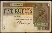 British INDIA Notes
K. G. V.
Five Rupees Bank Note of King George V Signed by H. Denning of 1925.
British India, 1925, King George V, 5 Rupees, Sig...