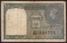 British INDIA Notes
K.G.VI
One Rupee Bank Note of King George VI Signed by C.E. Jones of 1944.
British India, 1944, King George VI, 1 Rupee, Signed...