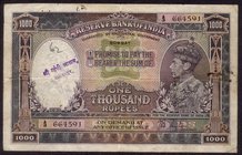 British INDIA Notes
K.G.VI
One Thousand Rupees Bank Note Signed By J. B. Taylor of King George VI of 1938.
British India, 1938, King George VI, 100...
