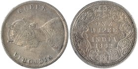 Coins
British India
Rupee 01
Error Silver One Rupee Coin of Victoria Queen of Calcutta Mint of 1862.
1862, Victoria Queen, Silver Rupee, Calcutta ...