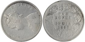 Coins
British India
Rupee 01
Error Silver One Rupee Coin of Victoria Empress of Bombay Mint of 1882.
1882, Victoria Empress, Silver Rupee, Bombay ...