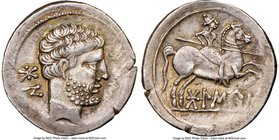 IBERIA. Bolscan (Osca). Ca. 2nd-1st centuries BC. AR drachm (20mm, 3.88 gm, 1h). NGC Choice XF 4/5 - 4/5. Ca. 150-100 BC. BON (Iberian), bearded male ...