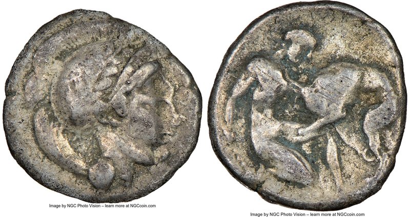 CALABRIA. Tarentum. Ca. 4th-3rd centuries BC. AR diobol (12mm, 7h). NGC Choice F...