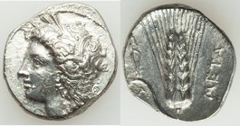 LUCANIA. Metapontum. Ca. 330-280 BC. AR stater or nomos (23mm, 7.80 gm, 6h). XF, cleaning marks. Head of Demeter left, hair loose and wreathed in grai...