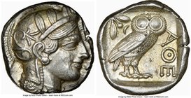 ATTICA. Athens. Ca. 440-404 BC. AR tetradrachm (24mm, 17.19 gm, 7h). NGC Choice AU 5/5 - 4/5. Mid-mass coinage issue. Head of Athena right, wearing cr...