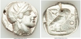 ATTICA. Athens. Ca. 440-404 BC. AR tetradrachm (26mm, 17.14 gm, 5h). About VF, test cut. Mid-mass coinage issue. Head of Athena right, wearing crested...
