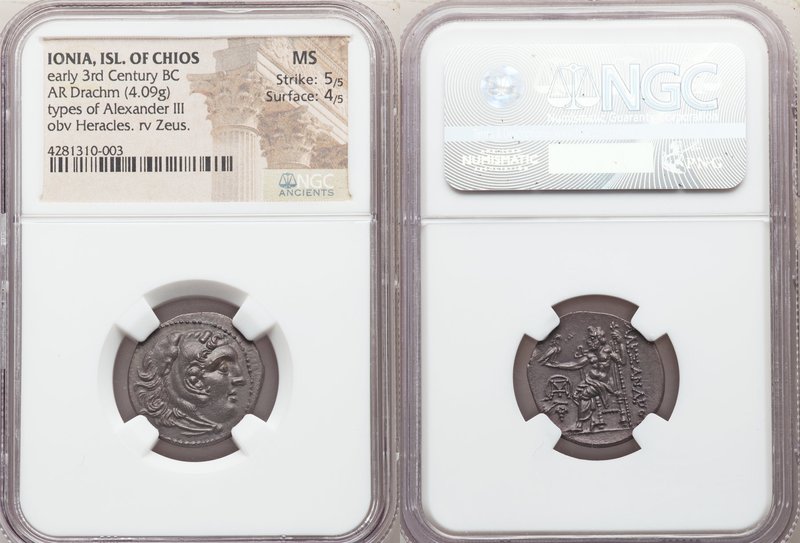 IONIA. Chios. Ca. early 3rd century BC. AR drachm (21mm, 4.09 gm, 12h). NGC MS 5...