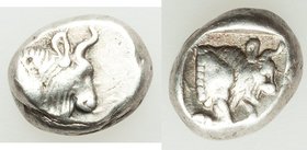 CARIA. Uncertain mint. Ca. 450-400 BC. AR diobol (11mm, 2.33 gm, 9h). VF. Milesian standard. Forepart of bull right, truncation decorated with pellets...