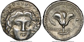 CARIAN ISLANDS. Rhodes. Ca. 250-205 BC. AR didrachm (20mm, 1h). NGC Choice XF. Ca. 225-205 BC, Ameinias, magistrate. Radiate facing head of Helios, tu...