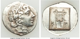LYCIAN LEAGUE. Cragus. Ca. 1st century BC. AR hemidrachm (16mm, 1.70 gm, 11h). XF. Series 1. Laureate head of Apollo right; Λ-Y below / K-P, cithara (...