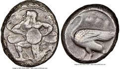 CILICIA. Mallus. Ca. 440-385 BC. AR stater (21mm, 11.20 gm, 11h). NGC Choice VF 4/5 - 4/5. Bearded male, winged, in kneeling/running stance left, hold...