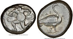 CILICIA. Mallus. Ca. 440-385 BC. AR stater (20mm, 8h). NGC VF. Bearded male, winged, in kneeling/running stance left, holding solar disk with both han...