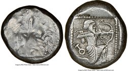 CILICIA. Tarsus. Ca. late 5th century BC. AR stater (20mm, 2h). NGC Choice Fine. Satrap on horseback riding left, reins in left hand; eagle flying lef...