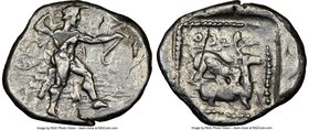 CYPRUS. Citium. Azbaal (ca. 449-425 BC). AR stater (26mm, 11.14 gm, 6h). NGC Choice VF 4/5 - 4/5, overstruck. Heracles in fighting stance right, nude ...