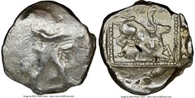 CYPRUS. Citium. Azbaal (ca. 449-425 BC). AR stater (24mm, 5h). NGC VG. Heracles in fighting stance right, nude but for lion skin around shoulders and ...