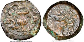 JUDAEA. The Jewish War (AD 66-70). AE prutah (18mm, 2.58 gm, 5h). NGC Choice Fine. Jerusalem, Year 2 (AD 67/8). Year two (Paleo-Hebrew), amphora with ...